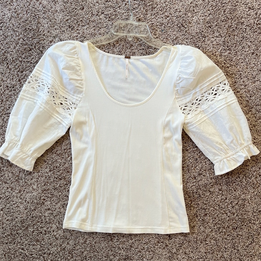 Free People White Puff Sleeve Blouse